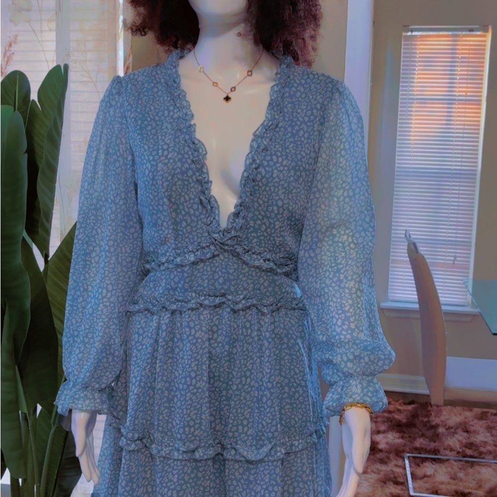 Elegant Blue Ruffle Dress - Picture 2 of 5